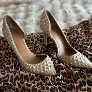 INC International Concepts Pearl-Studded White Heels